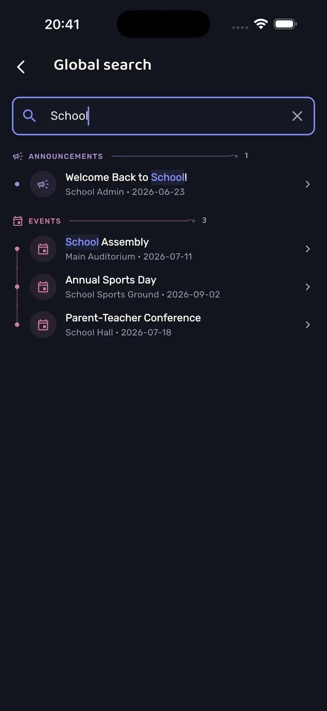 Global search, dark mode